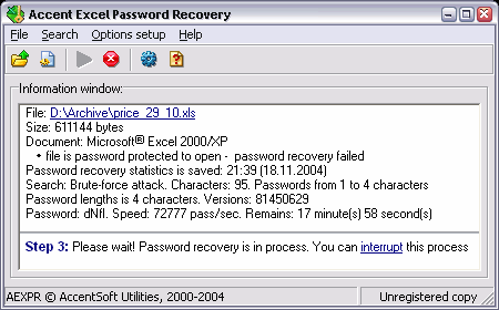 Accent Excel Password Recovery 4.0