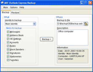 ABF Outlook Express Backup 2.7.5.70